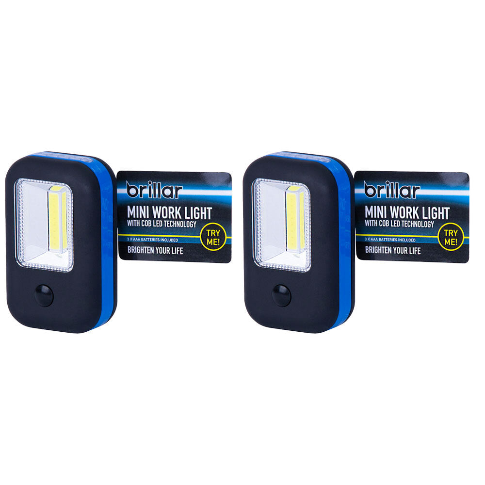 Brillar Super Bright Mini Work Light - w/ COB LED Technology 200lm Assorted (2 Pack)