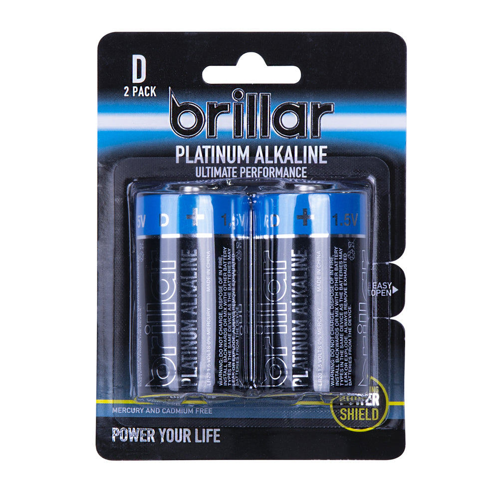 Brillar D LR20 1.5v Platinum Alkaline Batteries - Blue (2 Pieces)