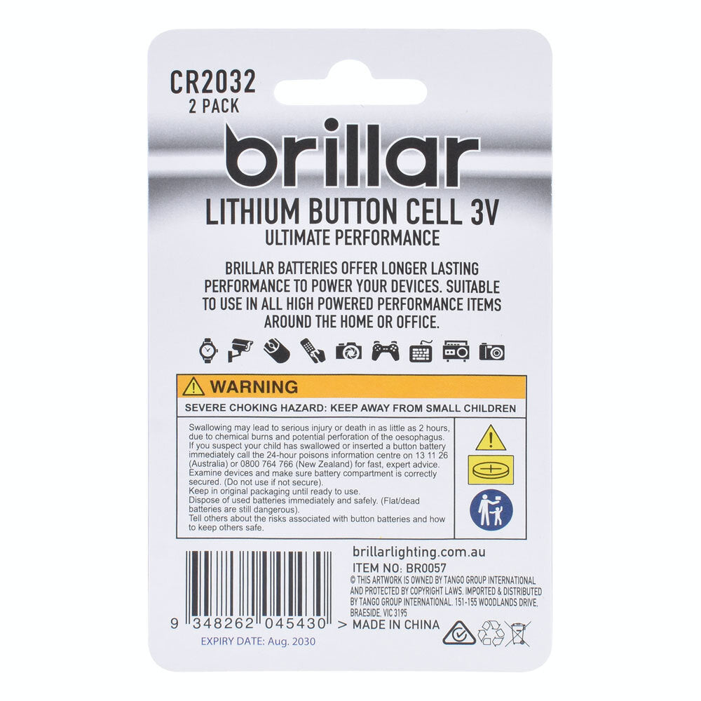 Brillar Lithium Button Cell 3V Long Lasting Coin Batteries - Cr2032 (2 Pieces) — image 2