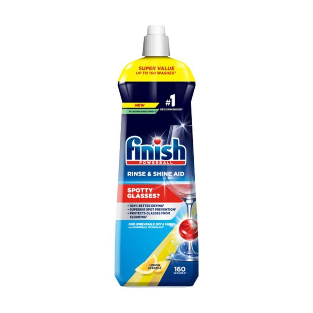 Finish 800ml Rinse & Shine Glasses Cleaning Aid Lemon Up To 160 Washes