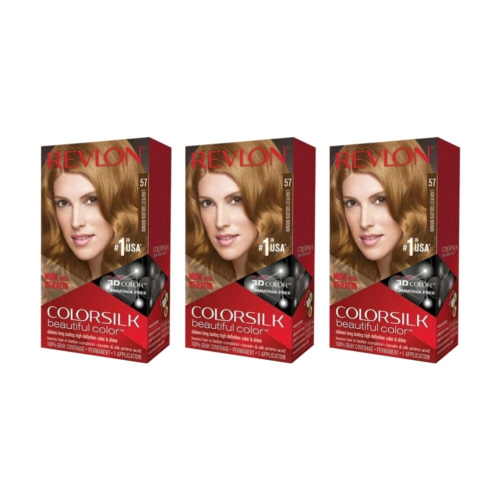 Revlon Natural Long Lasting Colour Hair Dye 57 Golden Brown (3 Pack)