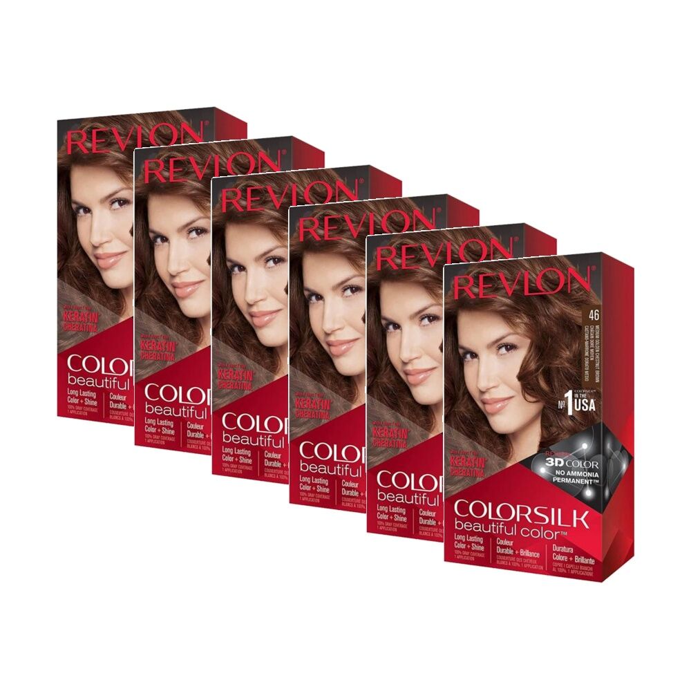 Revlon Natural Long Lasting Colour Hair Dye 46 Medium Gold Chestnut (6 Pack)