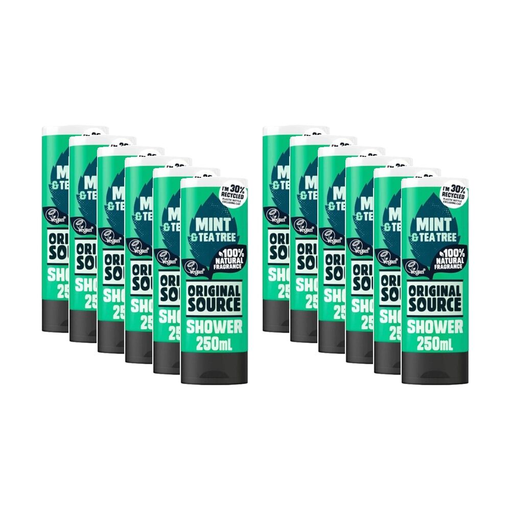 Original Source Mint Teatree Vegan Shower Gel Body Wash 250ml (12 Pack)