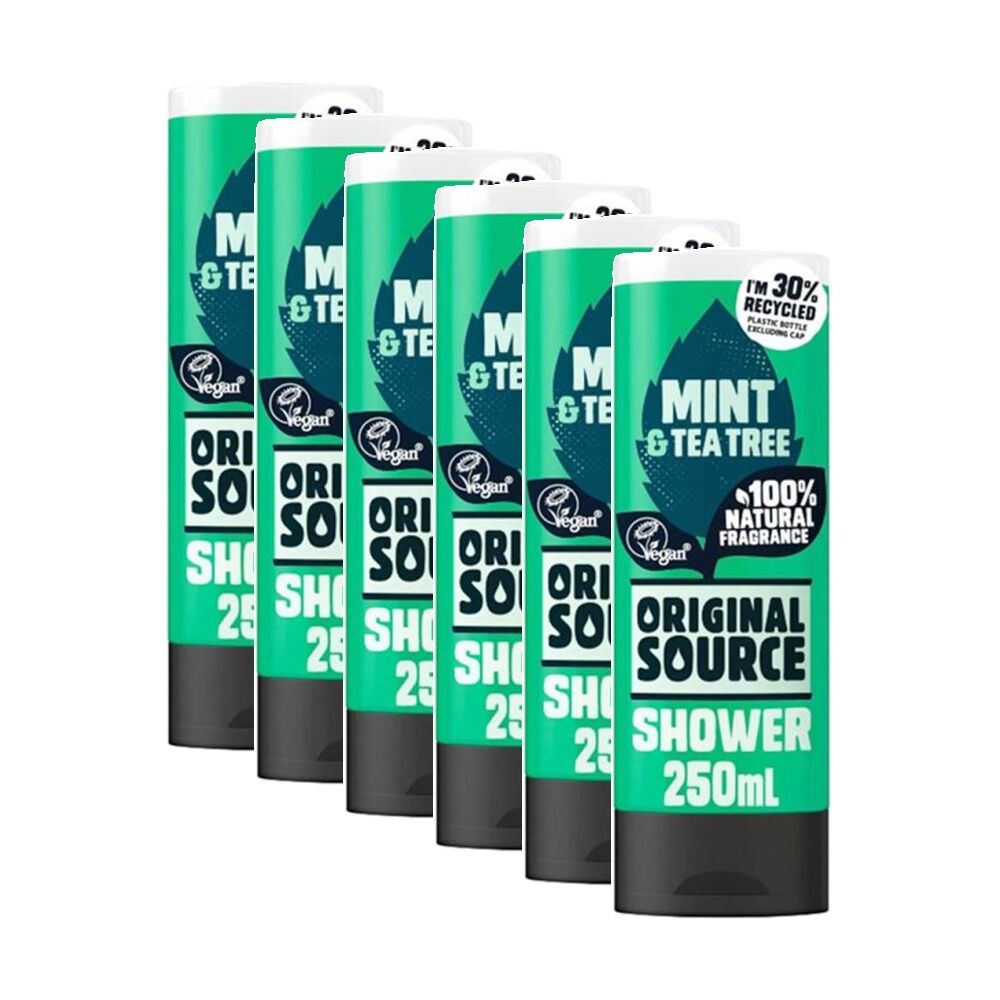 Original Source Mint Teatree Vegan Shower Gel Body Wash 250ml (6 Pack)