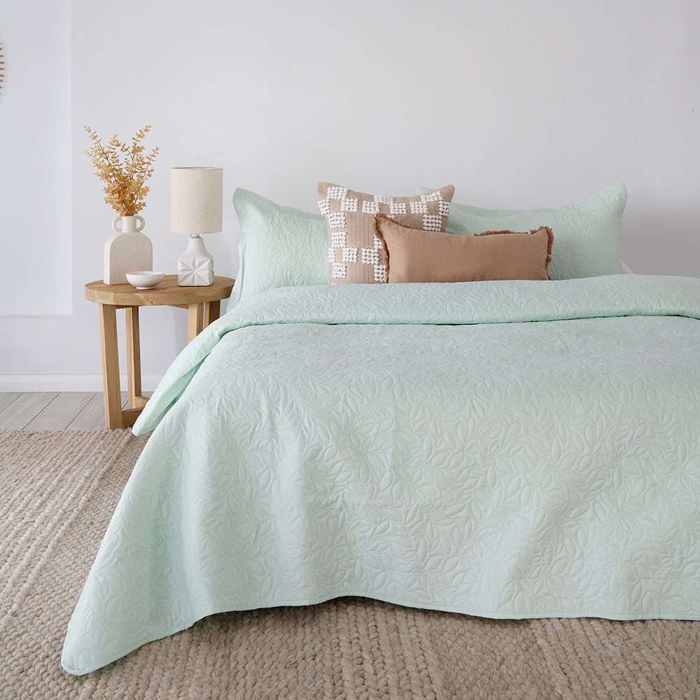 Bambury Single/Double Bed Botanica Coverlet Set Glacier Embossed Bedding