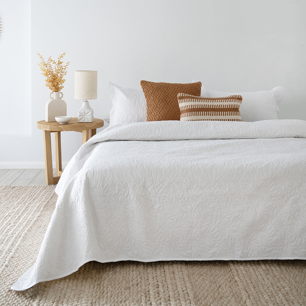 Bambury Single/Double Bed Botanica Coverlet Set Embossed Home Bedding — White
