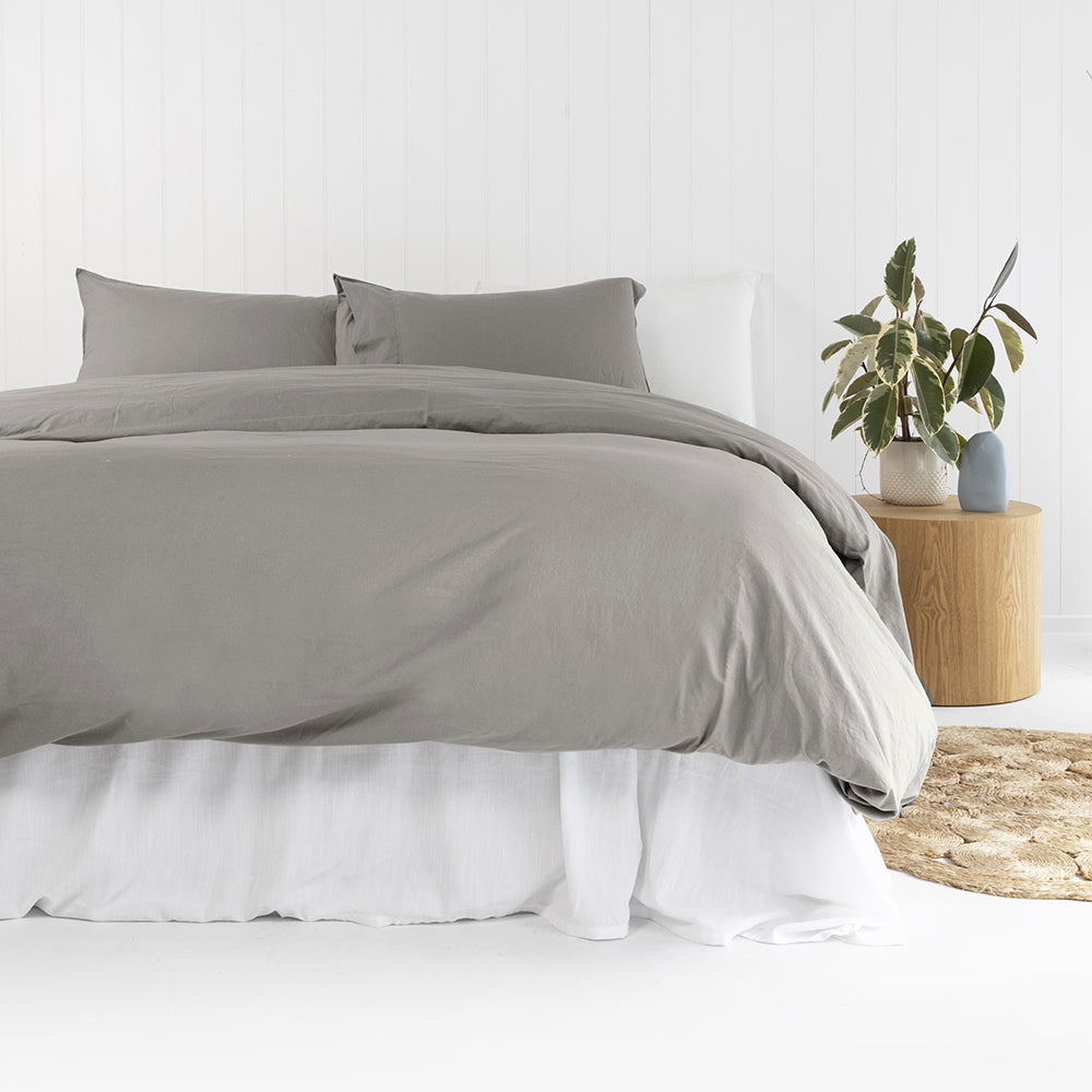 Bambury Super King Bed Temple Organic Cotton Quilt Cover Set Grey Bedding