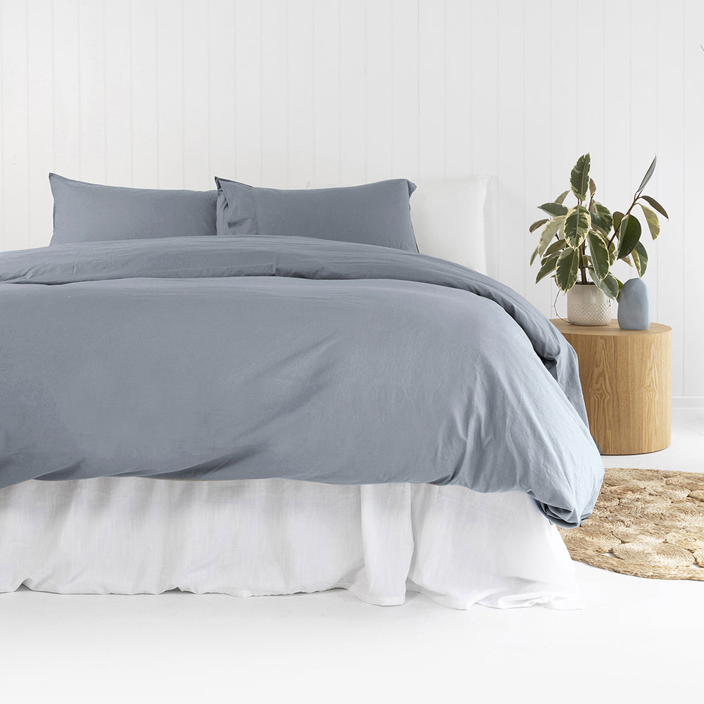 Bambury Single Bed Temple Organic Cotton Quilt Cover Set Steel Blue Bedding