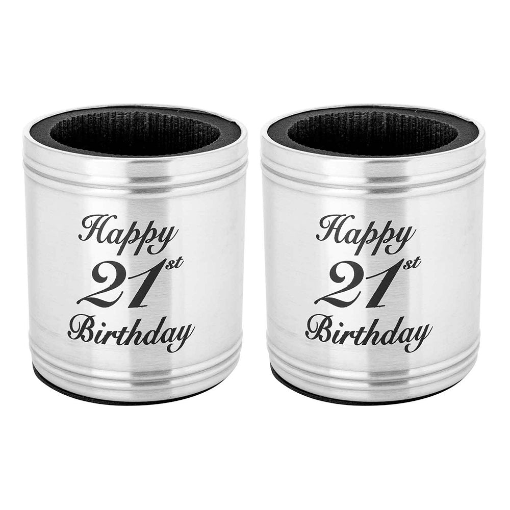 LMD Beer/Soda Can Bottle Happy 21st Birthday Stubby Holder Stainless Steel 375ml (2 Pack)