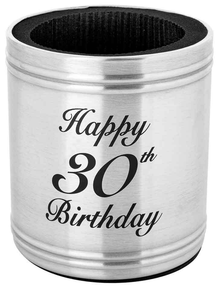 LMD Beer/Soda Can Bottle Happy 30th Birthday Stubby Holder Stainless Steel 375ml