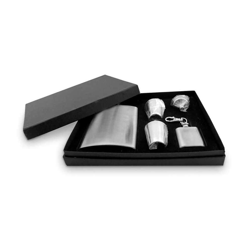 LMD Hip Drinking Stainless Steel 210ml Flask/Shot Glass/Funnel Spirits Set Plain (5 Pieces)