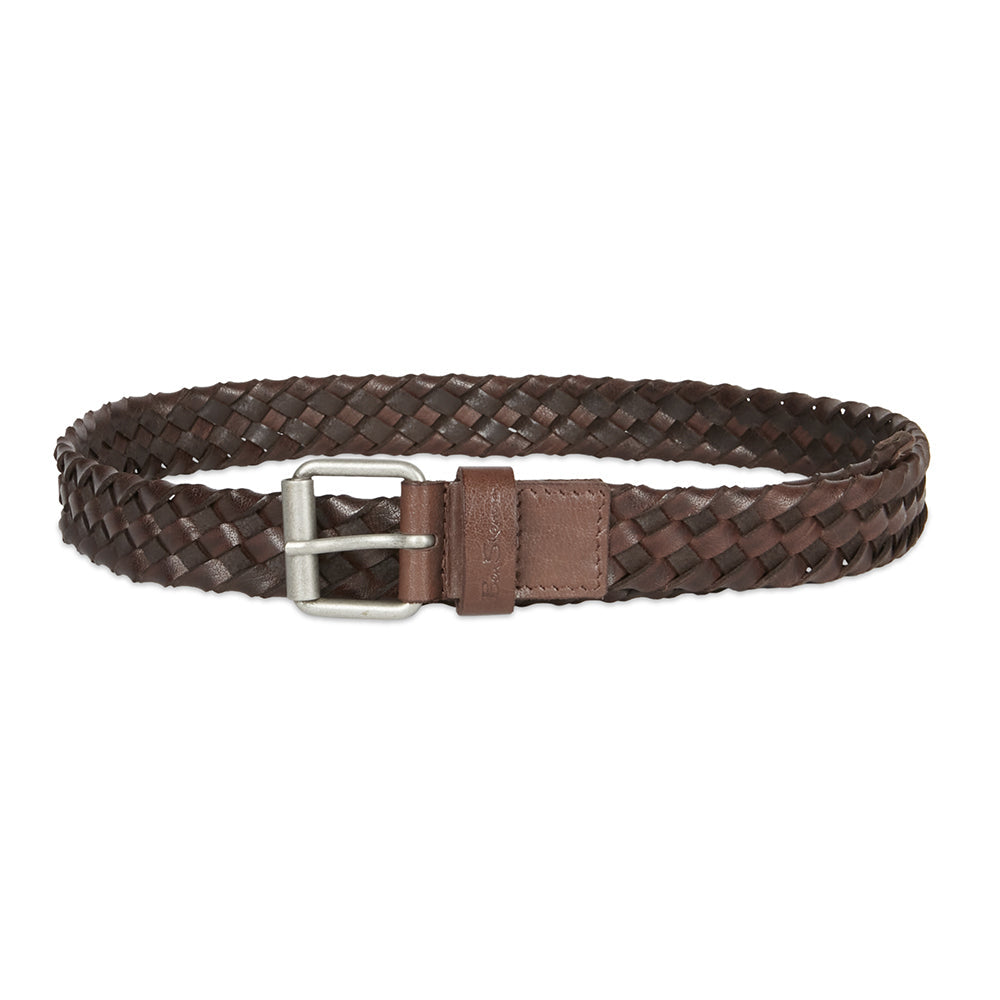 Ben Sherman Men's Woven Braided Leather Fashion Waist Casual Belt S/30-32" Brown