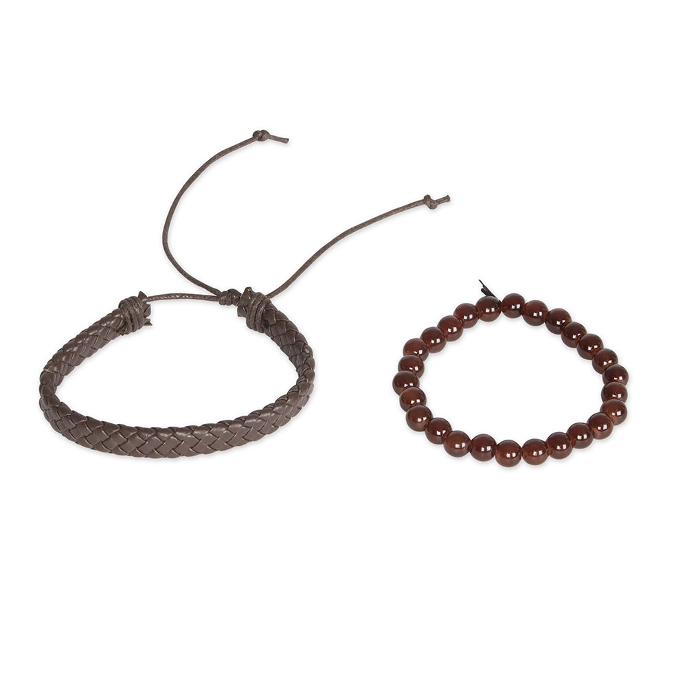 Ben Sherman Men's Leather Wristband Woven Bracelet Strap Accessory Brown (2 Pieces) — image 2