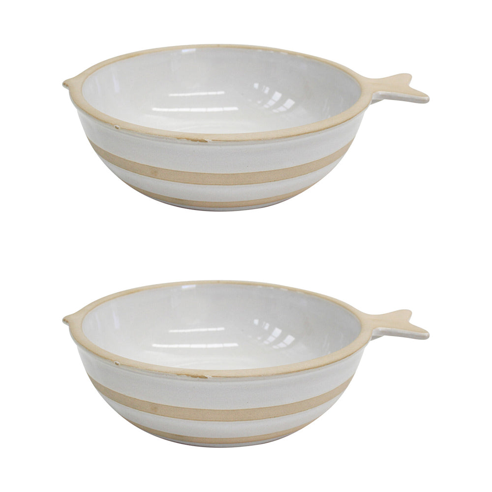 LVD Fish Ceramic 21.5cm Snack Food Bowl Dish Round Large Tableware White/Beige (2 Pack)