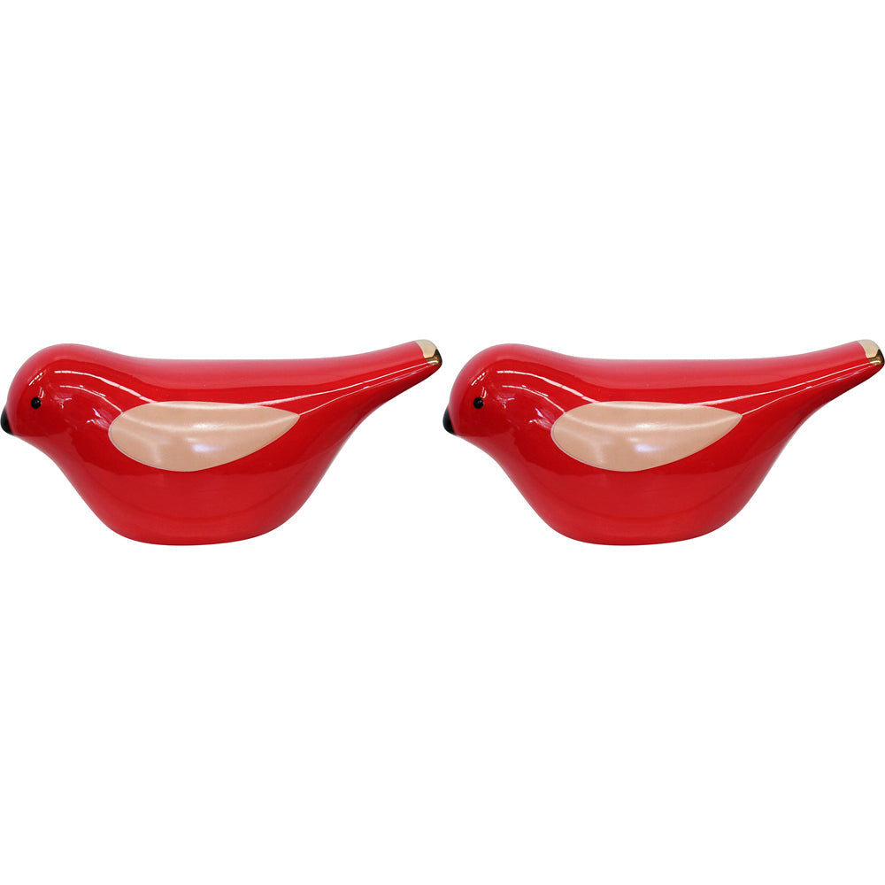 LVD Ceramic Ornament Bird Scandi Red Decorative Tabletop Statue Home Decor (2 Pack)