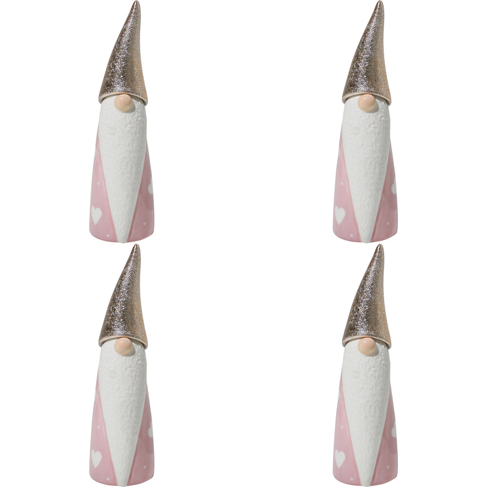 LVD Ceramic Santa Gnome Large Home/Office Xmas Display Decor 6x18cm Pink (4 Pack)