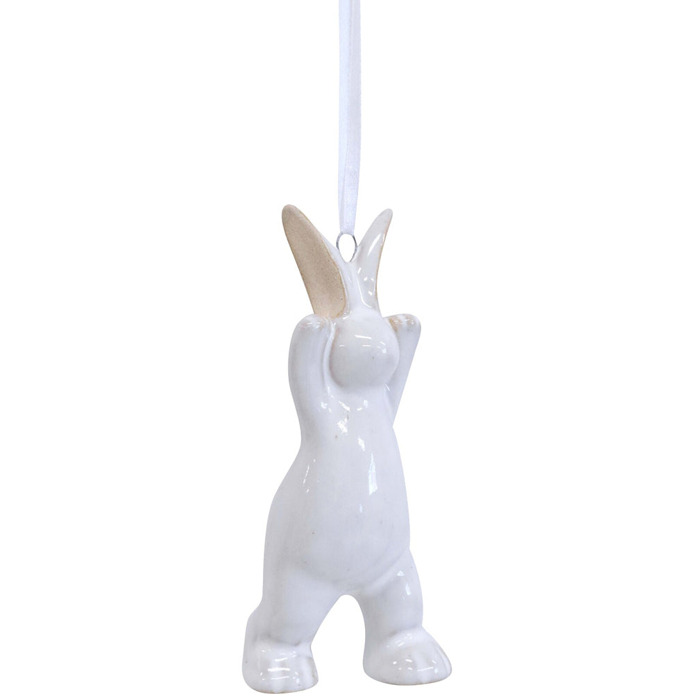 LVD Hanging Bunny Ceramic Ornament Home/Lounge Easter Decor White 10.5cm