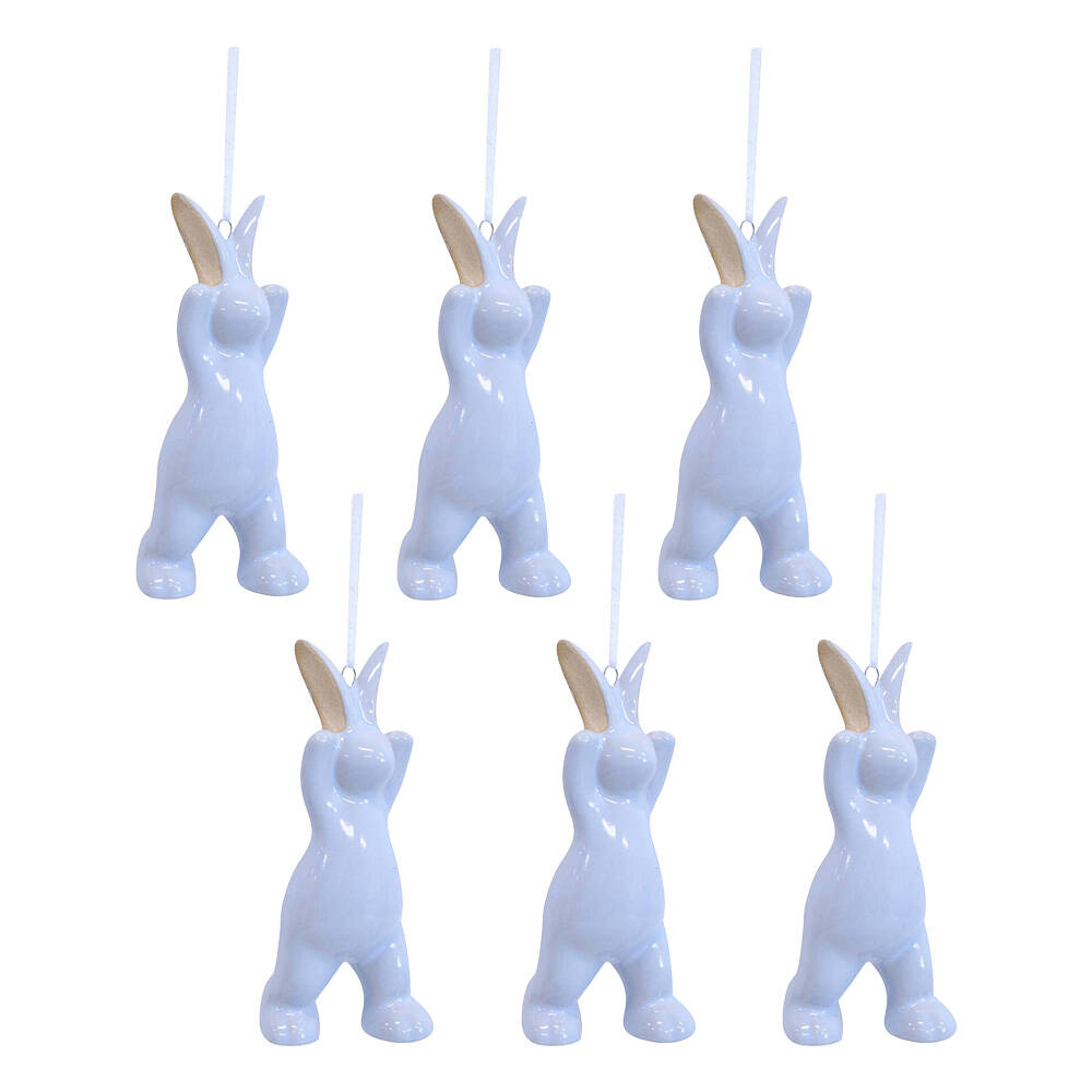 LVD Hanging Bunny Ceramic Ornament Home/Lounge Easter Decor Tidal 10.5cm (6 Pack)