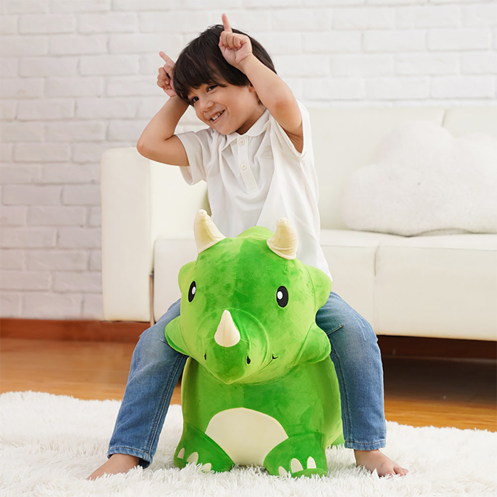 Iplay Ilearn 33cm Bouncy Triceratops Plush Inflatable Ride-On Kids Toy 18m+ GRN — image 2