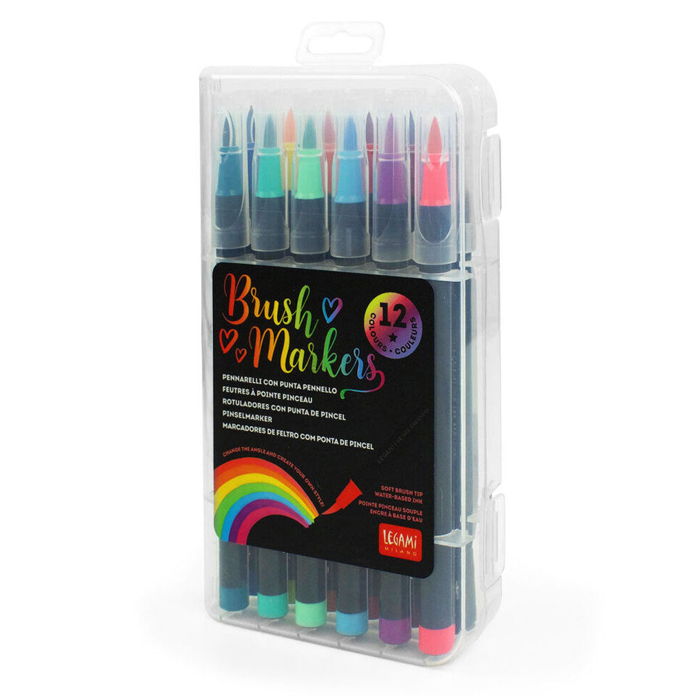 Legami Art Brush Markers Water Based Soft Tip Colouring Kids/Children 6+ (12 Pieces)