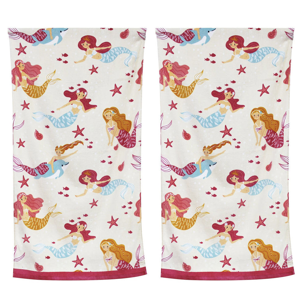 Onkaparinga Kids 60x120cm Beach/Swim Pool Towel Absorbent Cotton Mermaids (2 Pack)