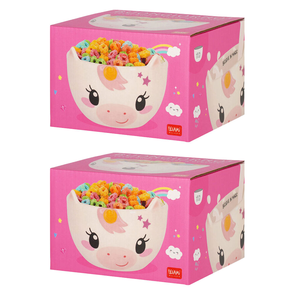 Legami Buongiorno Stoneware Cereal Bowl Children/Kids 12x9cm White Unicorn (2 Pack)