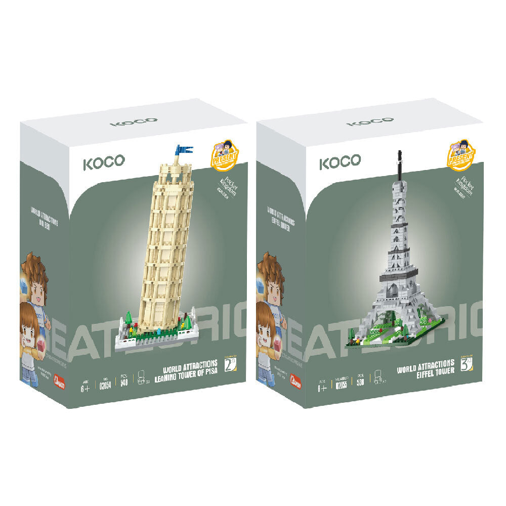 Koco Leaning Tower of Pisa and 538pc Eiffel Tower Kids/Children Toy 6y+ (548 Pieces)