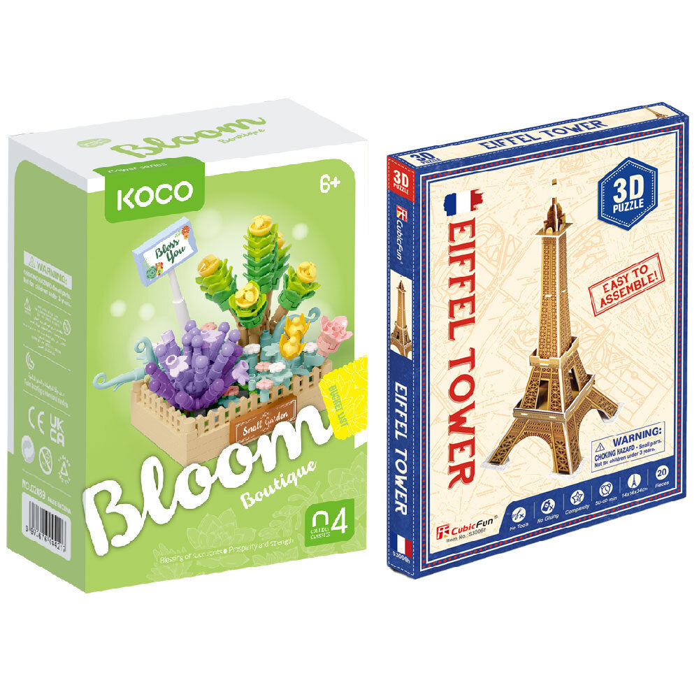 Koco Succulent Plants Blocks and 20pc CubicFun Eiffel Tower Toy 4y+ (232 Pieces)