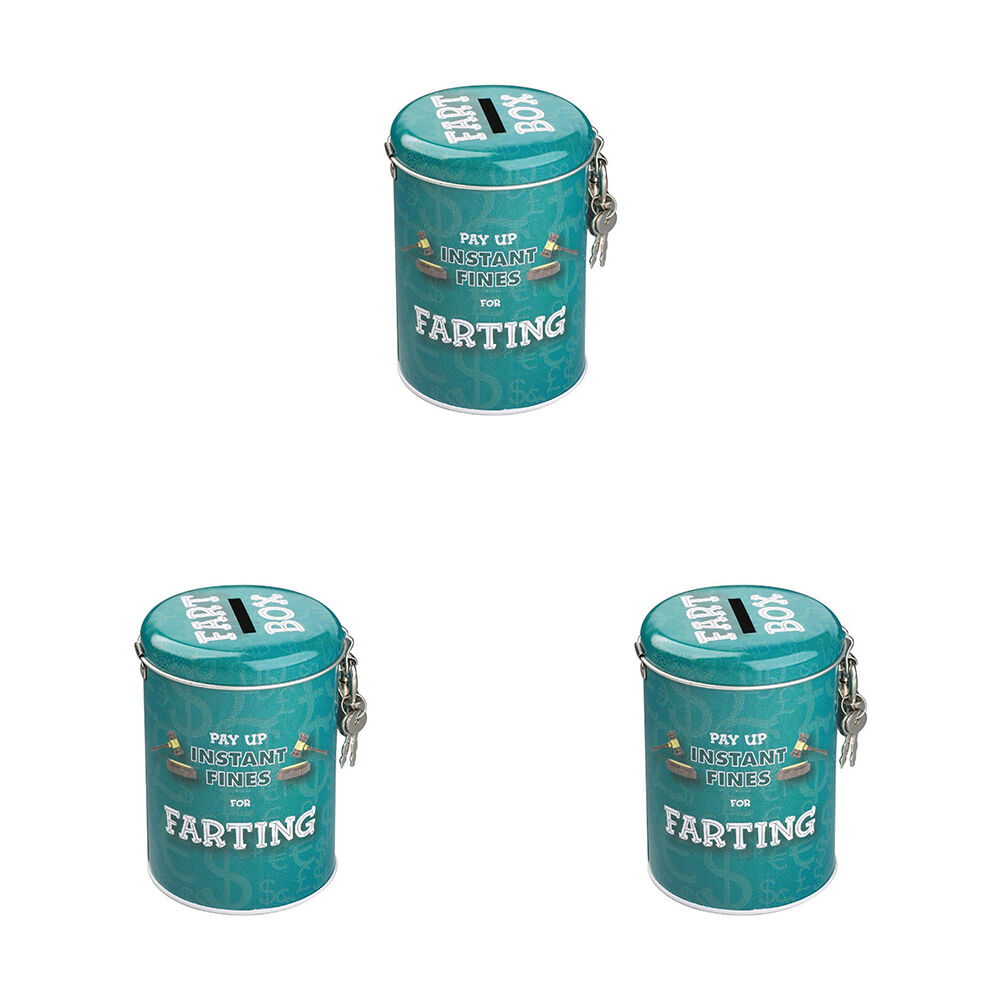 Mdi Fines Money Tin Farting Humorous Padlock Collection Box Teal Collectable (3 Pack)