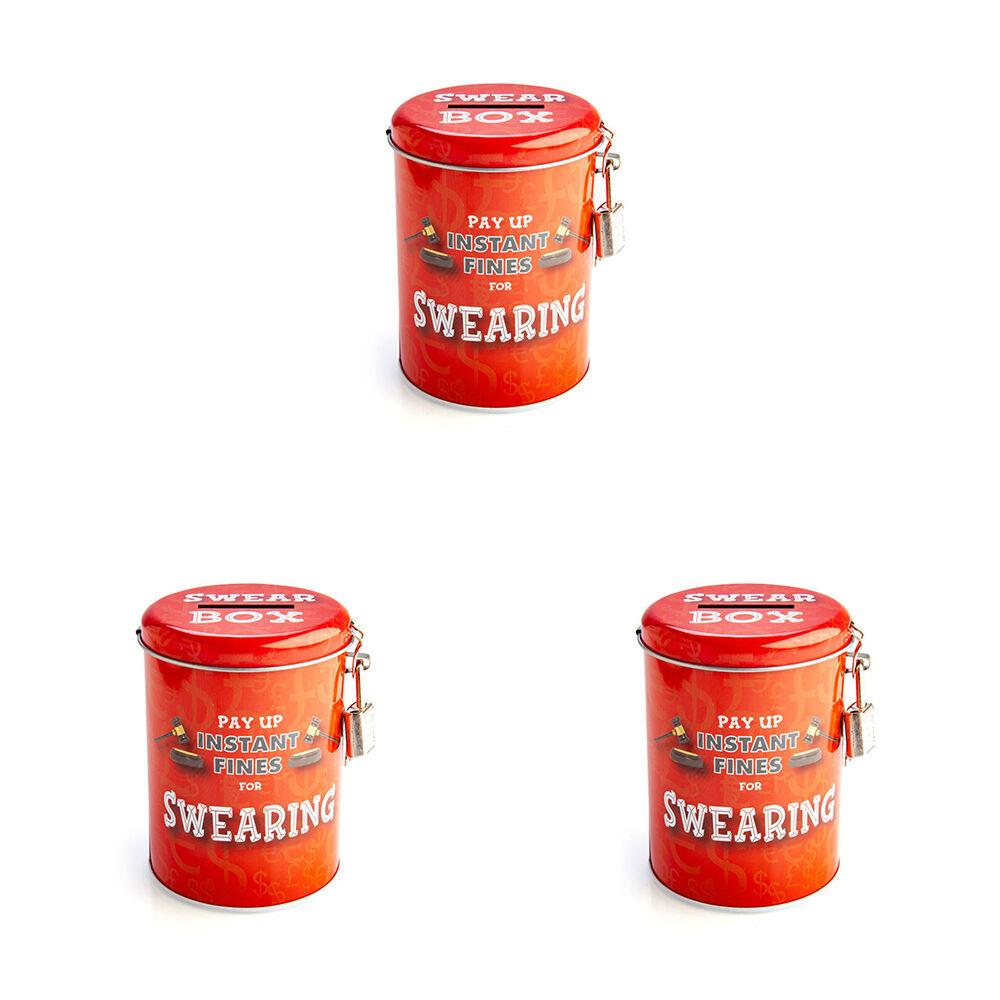 Mdi Fines Money Tin Swearing Humorous Padlock Collection Box Grey Collectable (3 Pack)