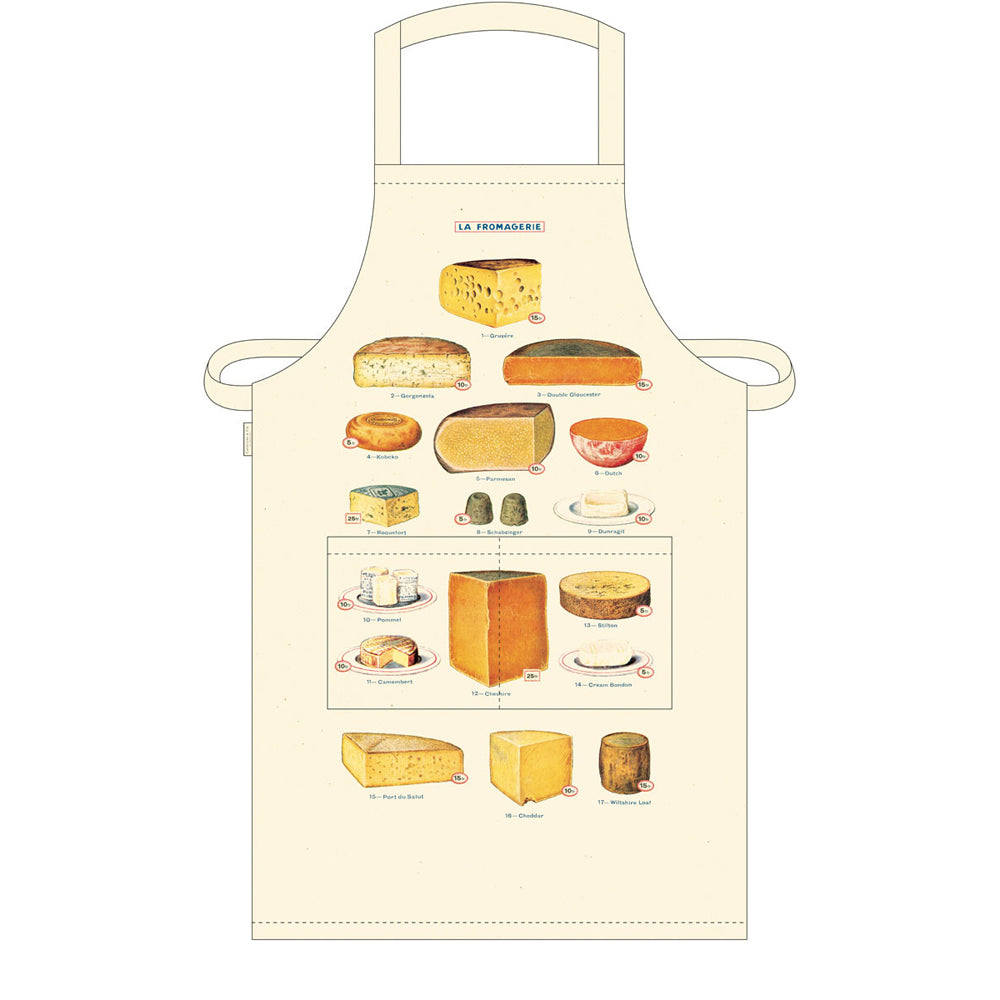 Cavallini Cotton Kitchen Cooking Apron w/ Adjustable Strap 48x80cm Cheese