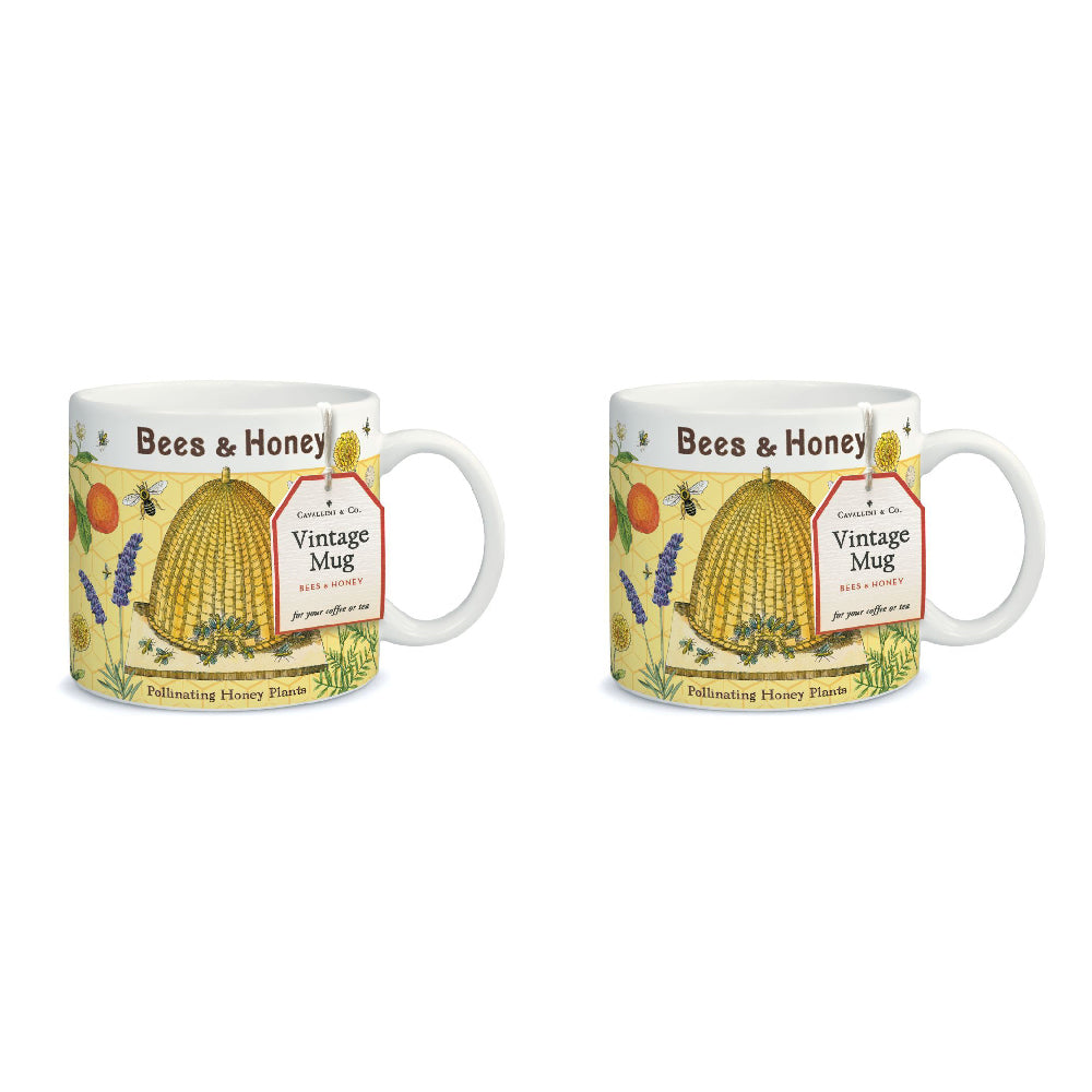 Cavallini Vintage Table/Glassware Coffee/Tea Mug 414ml/19.5cm Bees & Honey (2 Pack)