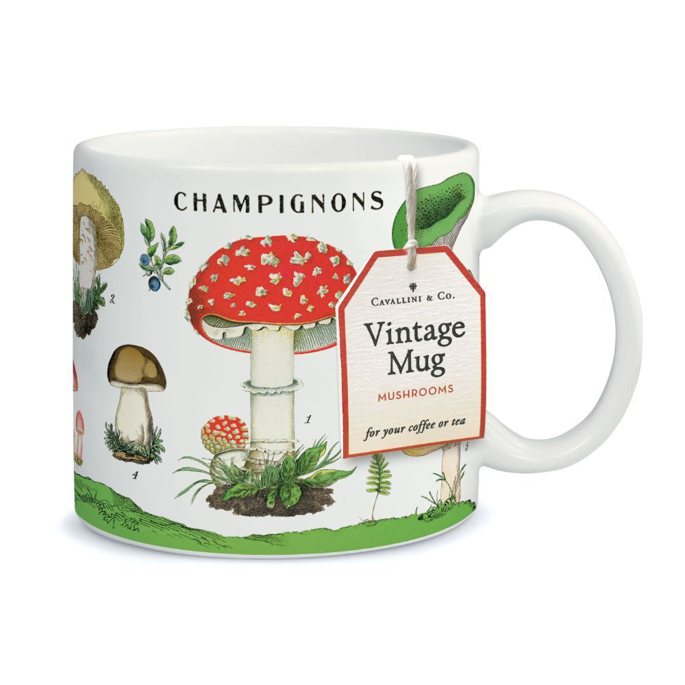 Cavallini Vintage Glassware Coffee/Tea Mug 414ml/19.5cm Vintage Mushrooms