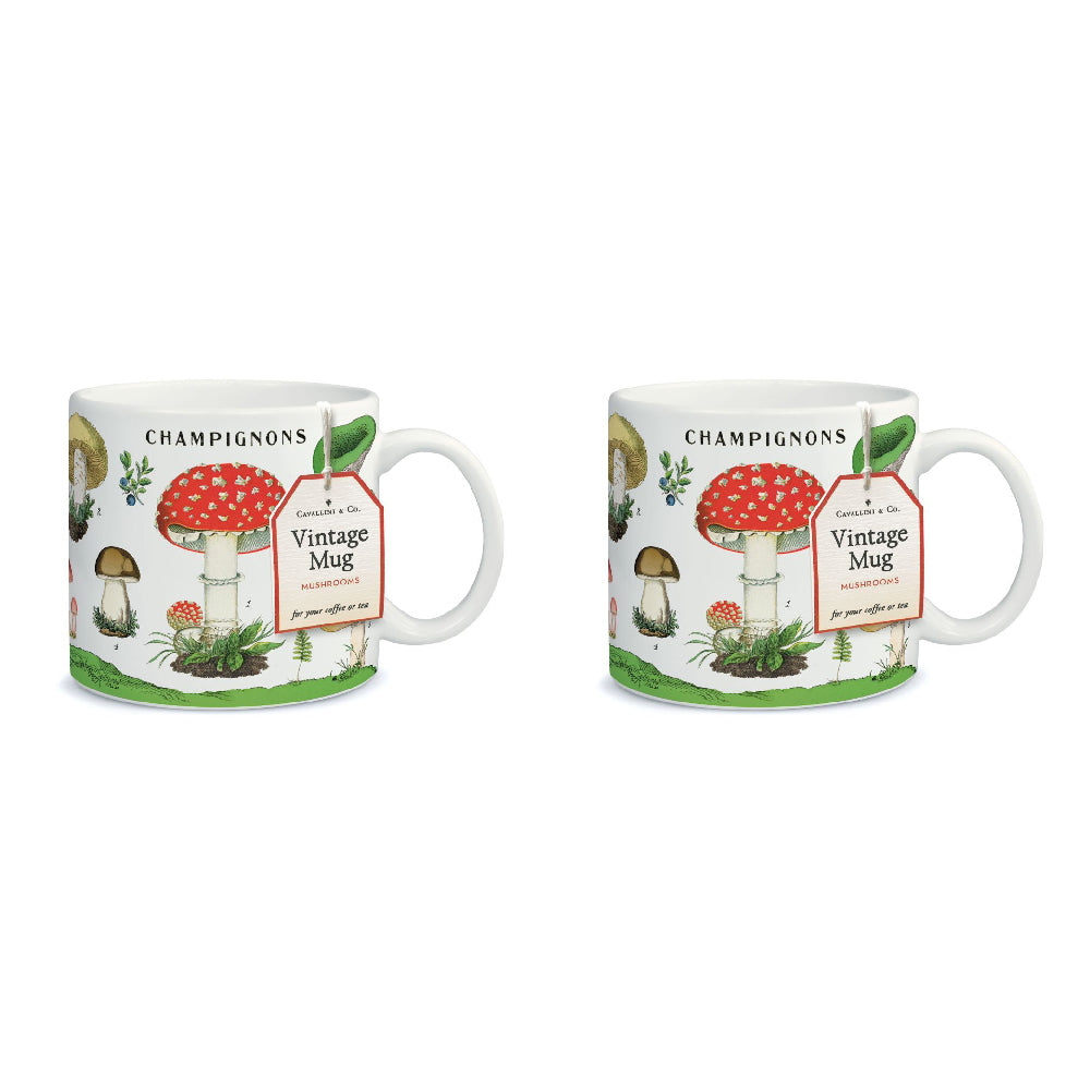 Cavallini Vintage Glassware Coffee/Tea Mug 414ml/19.5cm Vintage Mushrooms (2 Pack)