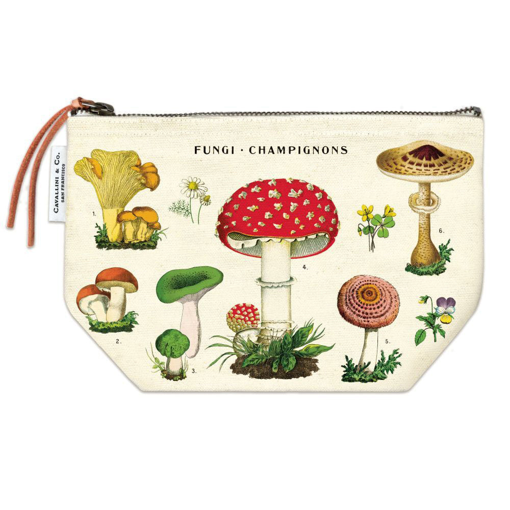 Cavallini Cotton Hand Carry Zipped Pouch Storage Organiser Mushroom 22x15cm (2 Pack)