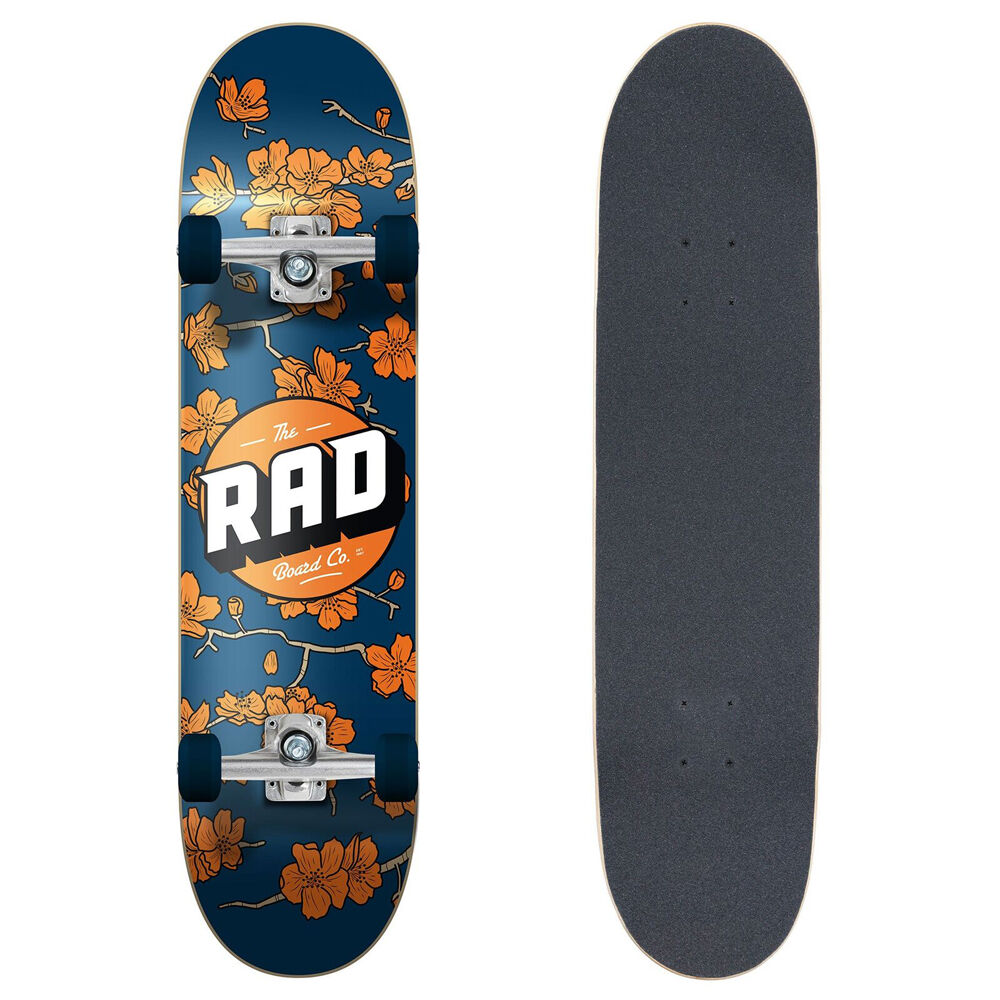 Rad Board CO Complete Skateboard Deck Dude Crew Cherry Blossom Navy/Orange 7.5in