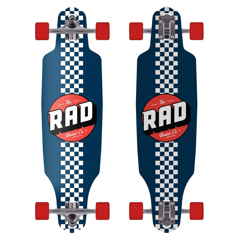 Rad Board CO 9in Complete Drop Through Longboard Navy/White Checker Stripe