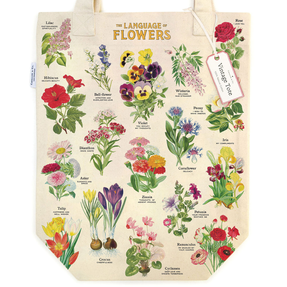 Cavallini Cotton Tote Bag Shopping Carry Handbag 33x40cm Language of Flowers — image 2