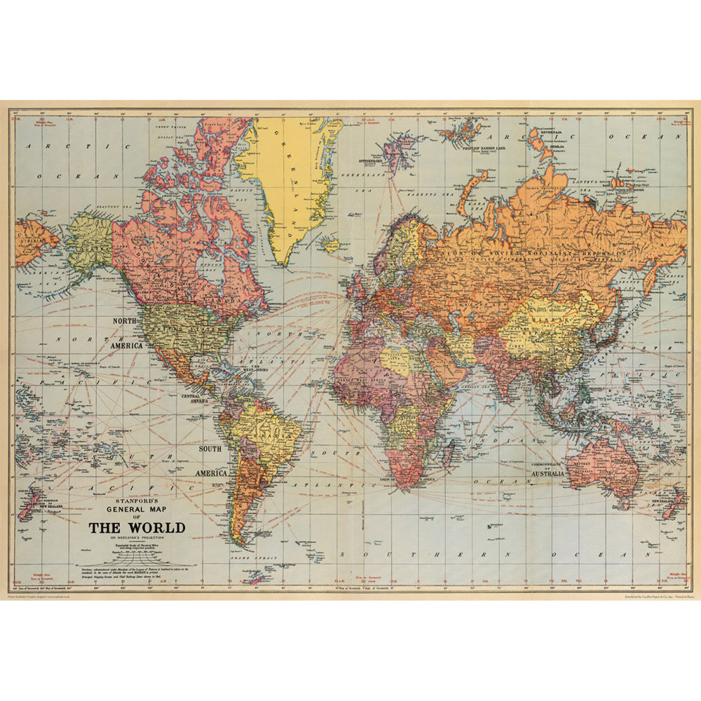 Cavallini Paper Poster Prints/Gift Wrap Wall Art Decor 70x50cm Map World (3 Pack) — image 2