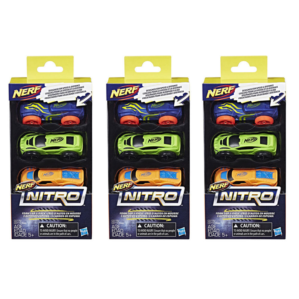 Nerf 3pc NERF Nitro Foam Car Vehicle Kids/Children 5y+ Play Toys Assorted Colour (3 Pack)