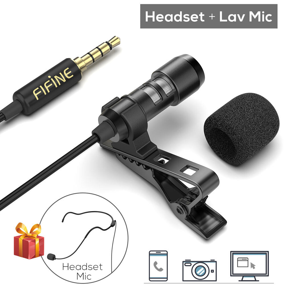 Fifine Technology Fifine C1 Lavalier 3.5mm Microphone w/ Extension Cable for Smartphone/Camera/PC — image 2