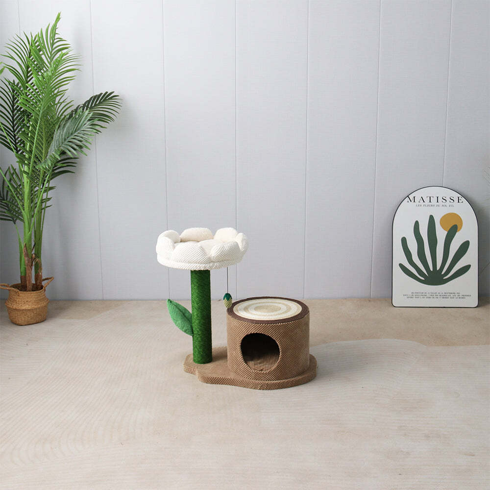 Catio Pet Cat Log Scratcher House w/ White Camelia Scratching Tree Furniture — image 4