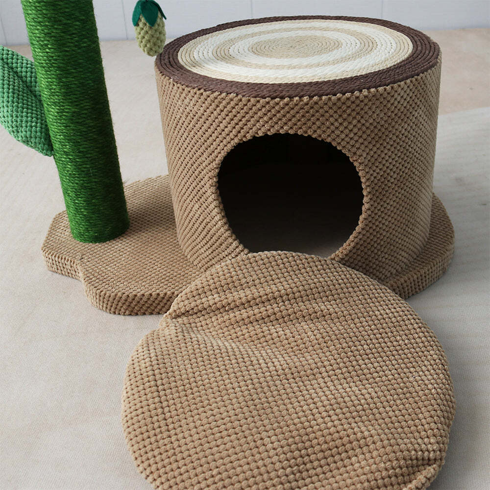 Catio Pet Cat Log Scratcher House w/ White Camelia Scratching Tree Furniture — image 5