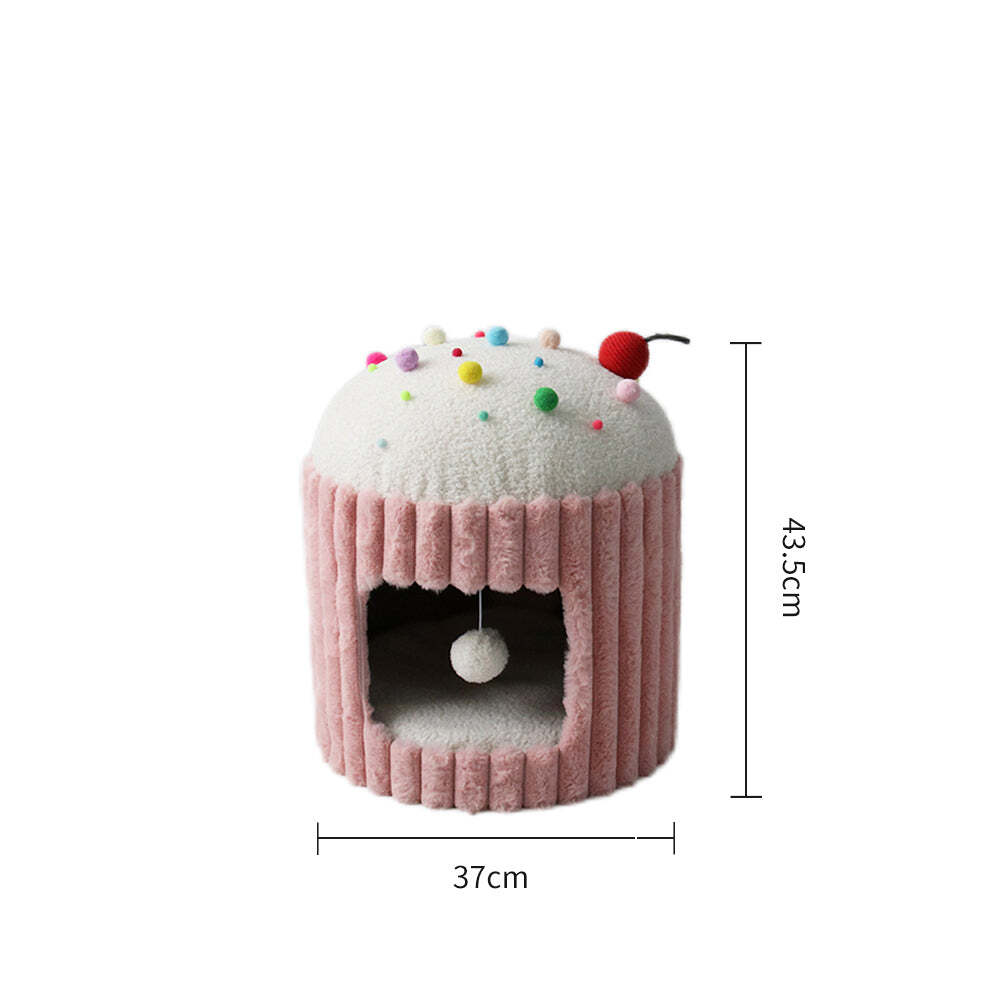 Catio Cupcake Pet/Cat House Cave Bed Sleeping Nest w/ Plush Play Ball Toy Pink — image 2