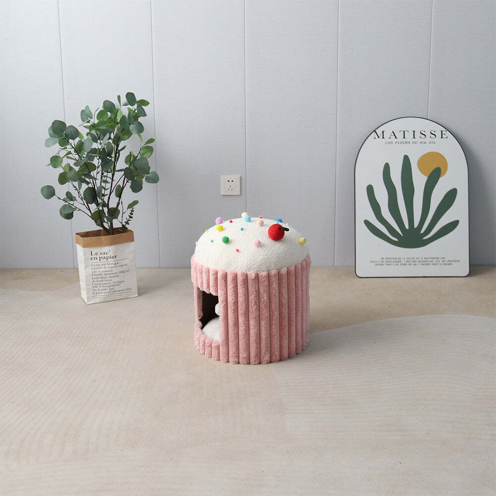 Catio Cupcake Pet/Cat House Cave Bed Sleeping Nest w/ Plush Play Ball Toy Pink — image 4
