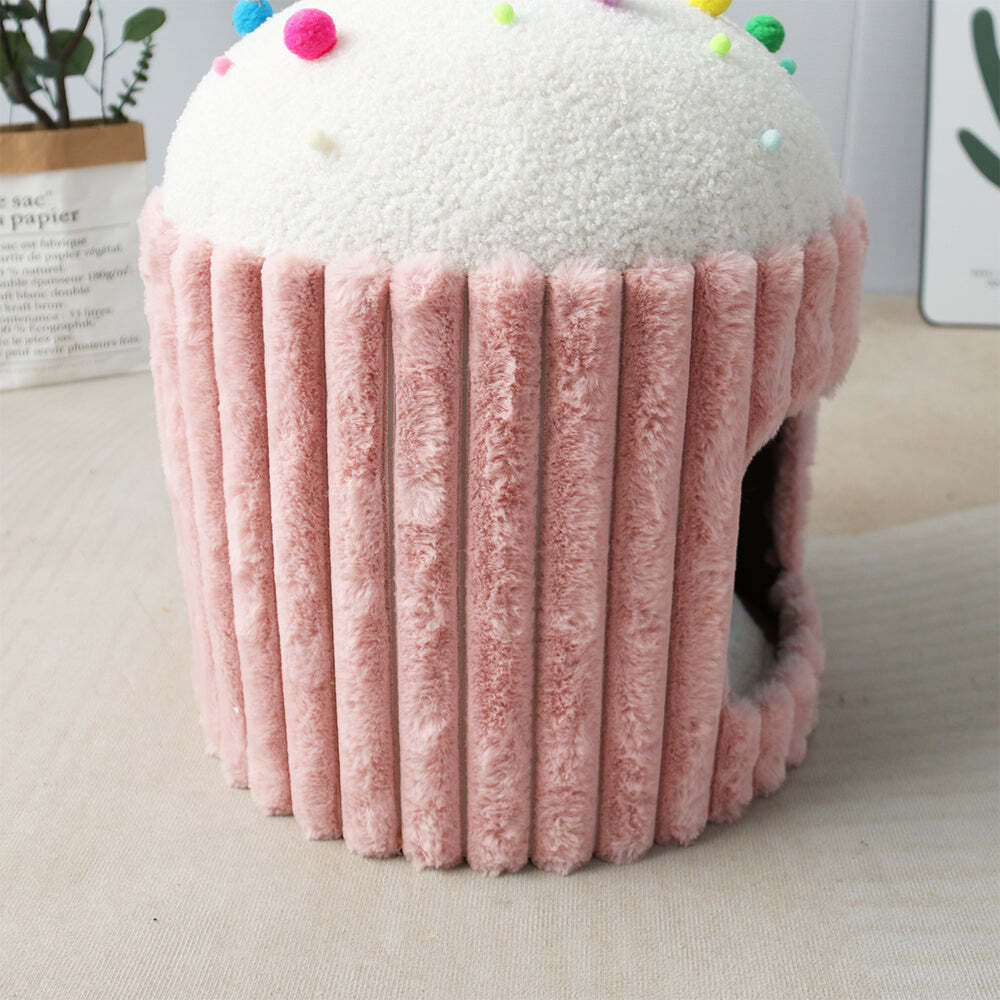 Catio Cupcake Pet/Cat House Cave Bed Sleeping Nest w/ Plush Play Ball Toy Pink — image 7