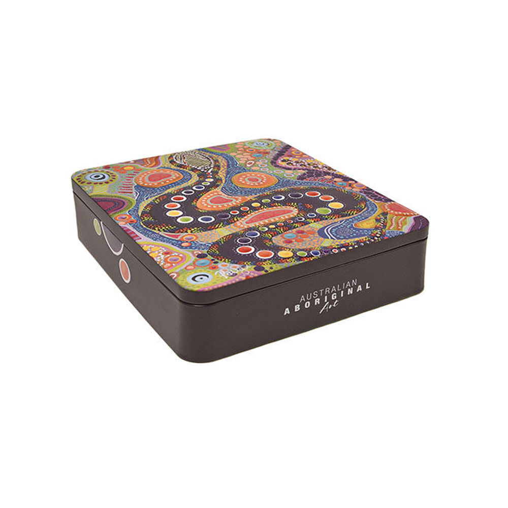 Banksia Red 200g Decorative Tin Aboriginal Serpant Art w/Handmade Caramel Fudge