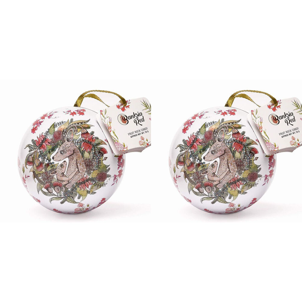 Banksia Red Kangaroo/Koala Christmas Bauble Tins w/Rock Candy 70g Assorted (2 Pack)