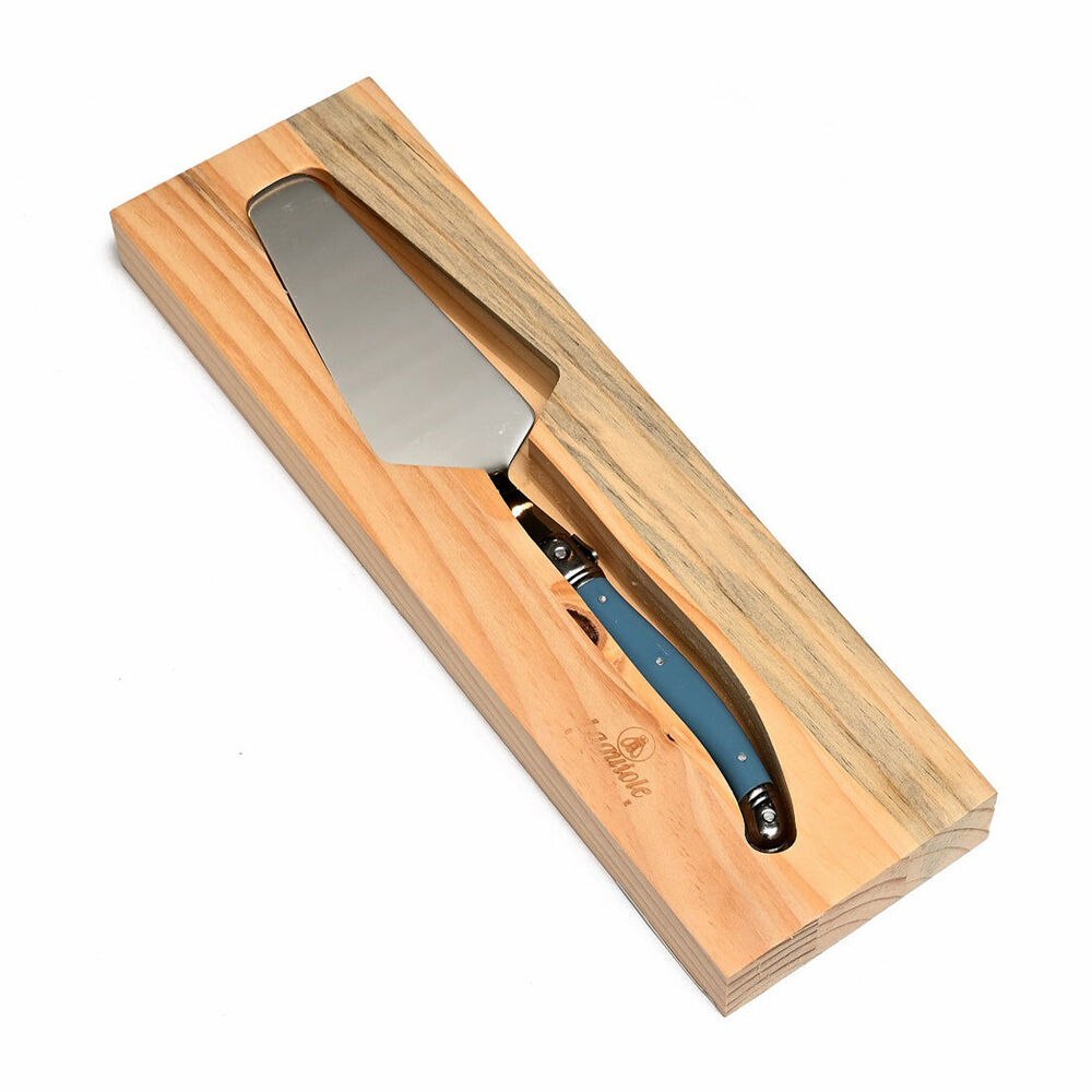 Laguiole Elite Dark Blue Handle Cake Server Stainless Steel w/Pine Wood Tray — image 2