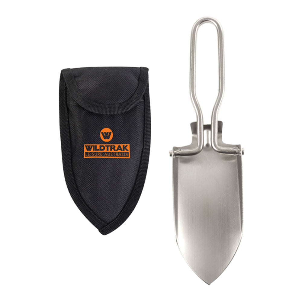 Wildtrak Silver Folding Hiking 12cm Camp Spade Shovel Stainless Steel w/Pouch (2 Pack)